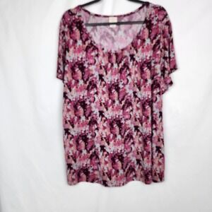 Covington Woman Stretch‎ Knit Pink/Black abstract Print Shirt Top 2X 20 22W